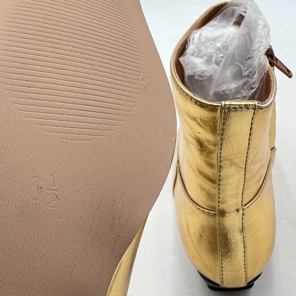 FOWT Gold Square Toe Side Zipper Ankle Boot Block Low Heel Short Boots Warm Boot - Picture 6 of 8